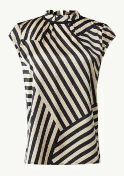 Satin-Bluse mit grafischem Muster und Kragendetail-Comma Sale