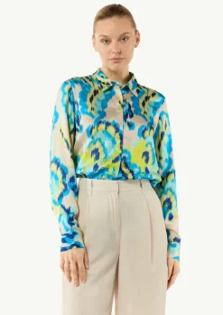 Satinbluse mit Hemdkragen und All-over-Print-Comma Sale