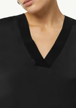 Satin-Bluse mit Rippbündchen-Comma New