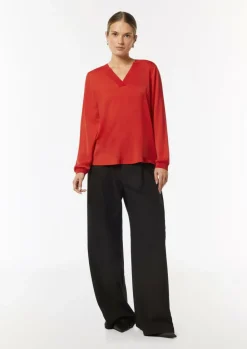 Satin-Bluse mit Rippbündchen-Comma Outlet