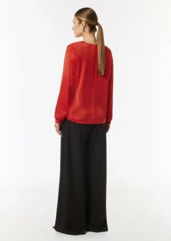 Satin-Bluse mit Rippbündchen-Comma Outlet
