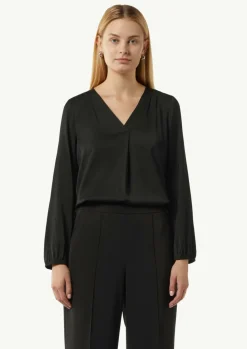 Satinbluse mit V-Ausschnitt-Comma Fashion