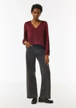 Satin-Bluse mit V-Ausschnitt-Comma Discount