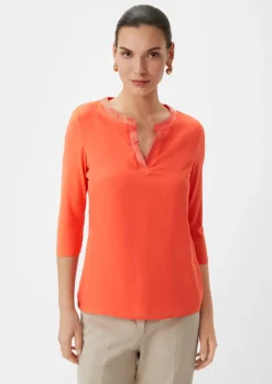 Satin-Crêpe-Shirt mit Tunika-Ausschnitt-Comma Best