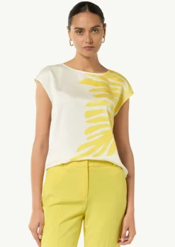 Satin-Shirt mit Kapp-Ärmeln und Frontprint-Comma New