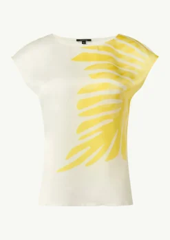 Satin-Shirt mit Kapp-Ärmeln und Frontprint-Comma New