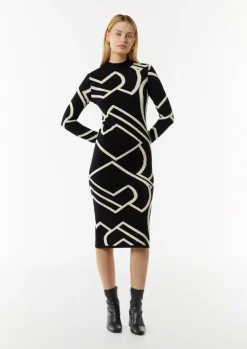 Schmales Jacquard-Kleid mit Logo-Design-Comma Hot