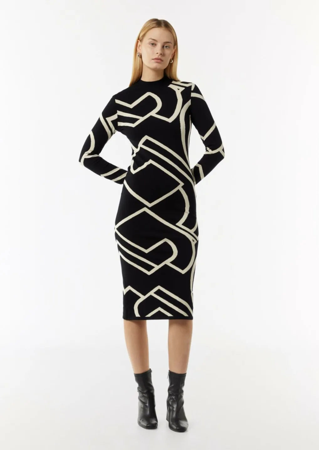 Schmales Jacquard-Kleid mit Logo-Design-Comma Hot