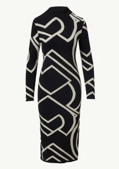 Schmales Jacquard-Kleid mit Logo-Design-Comma Hot