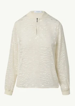 Semitransparente Jacquard-Bluse mit Stehkragen-Comma Hot
