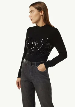 Slim-Fit-Strickpullover mit Paillettenbesatz-Comma Online