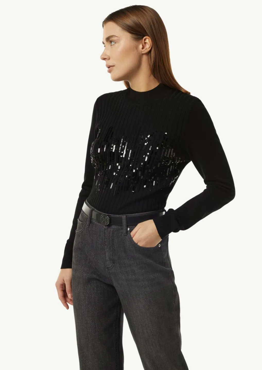 Slim-Fit-Strickpullover mit Paillettenbesatz-Comma Online