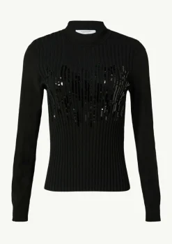Slim-Fit-Strickpullover mit Paillettenbesatz-Comma Online