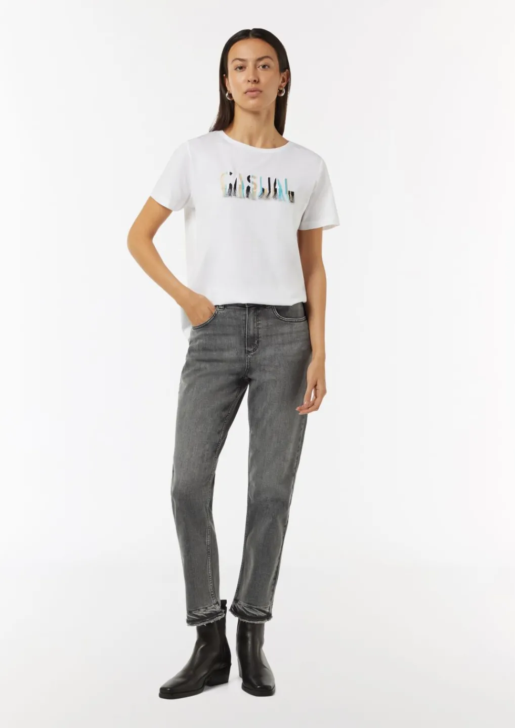 Straight-Leg-Jeans mit gefranstem Saum-Comma Outlet