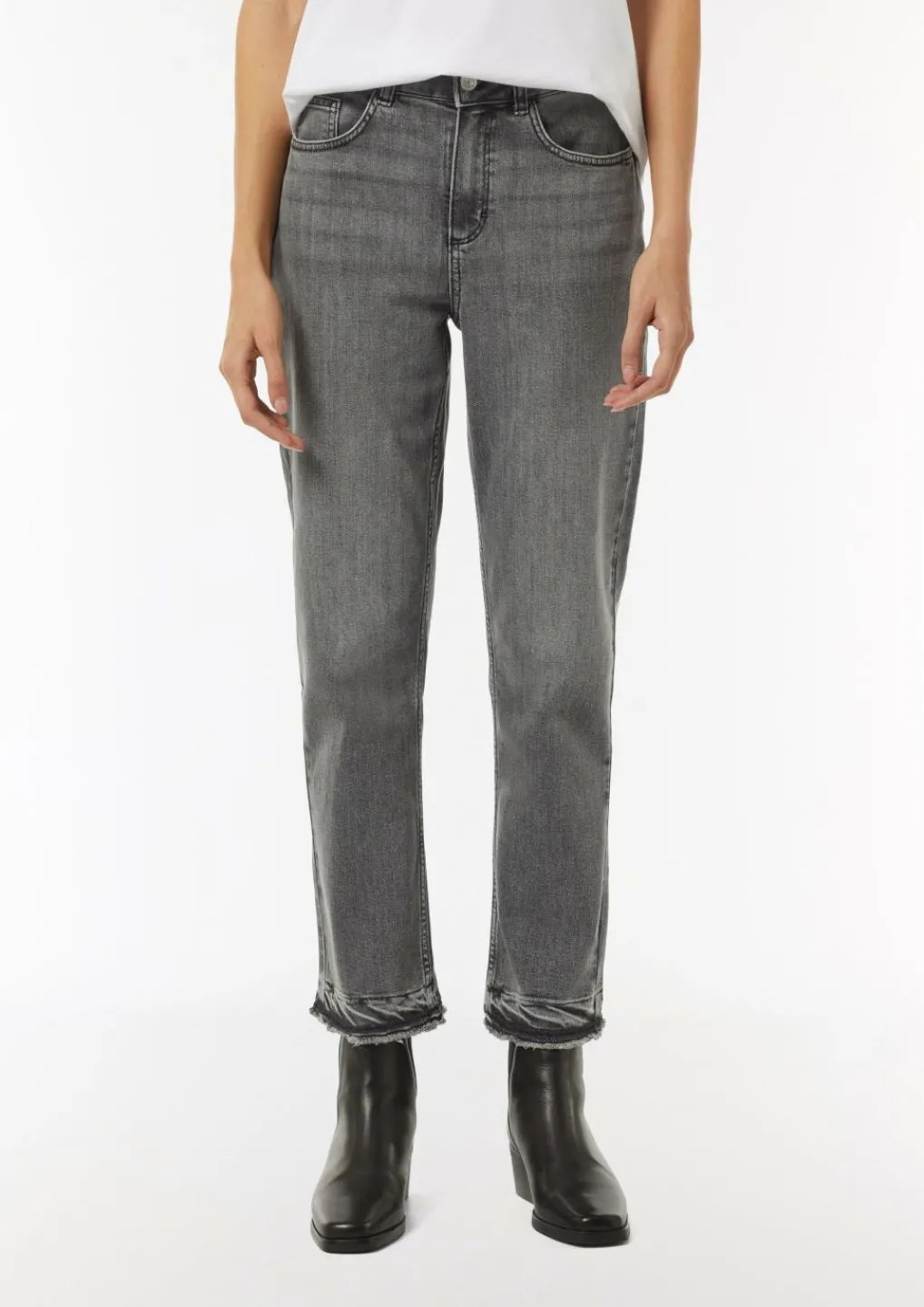 Straight-Leg-Jeans mit gefranstem Saum-Comma Outlet