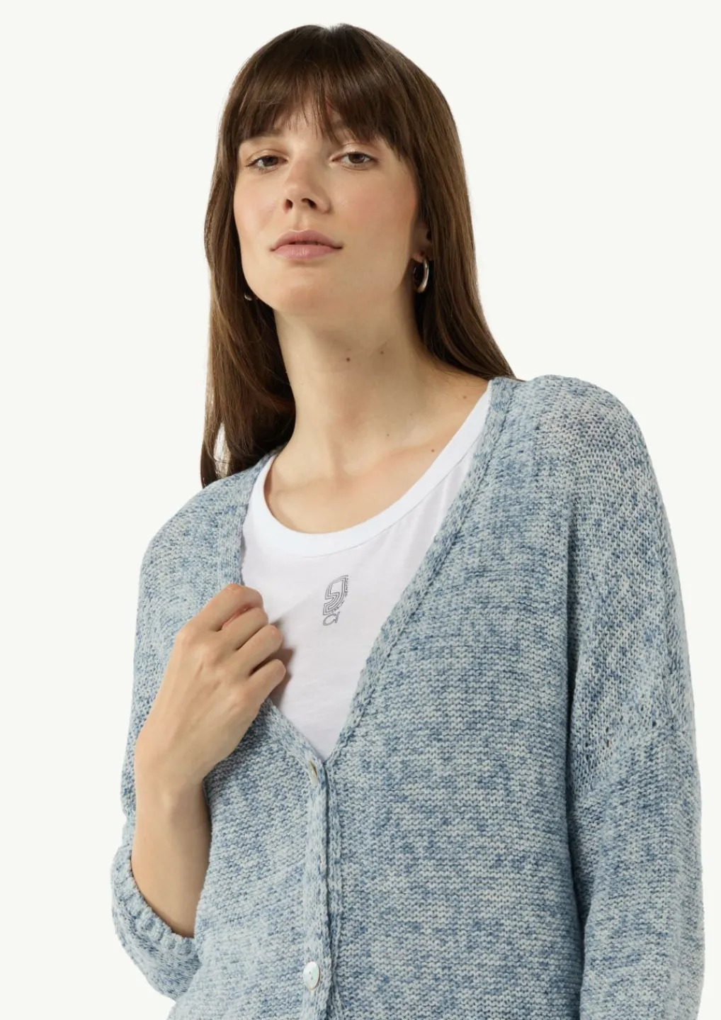 Strickjacke aus Baumwollmix mit Rippbündchen-Comma Hot