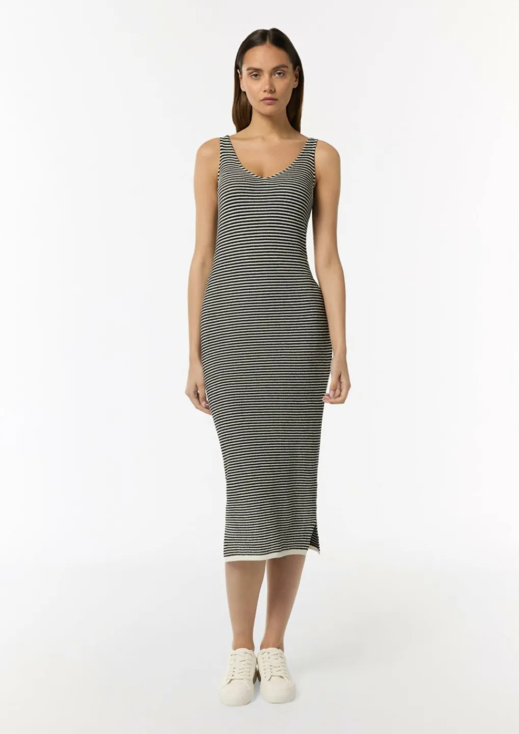 Strickkleid aus Baumwolle mit Streifen-Comma New