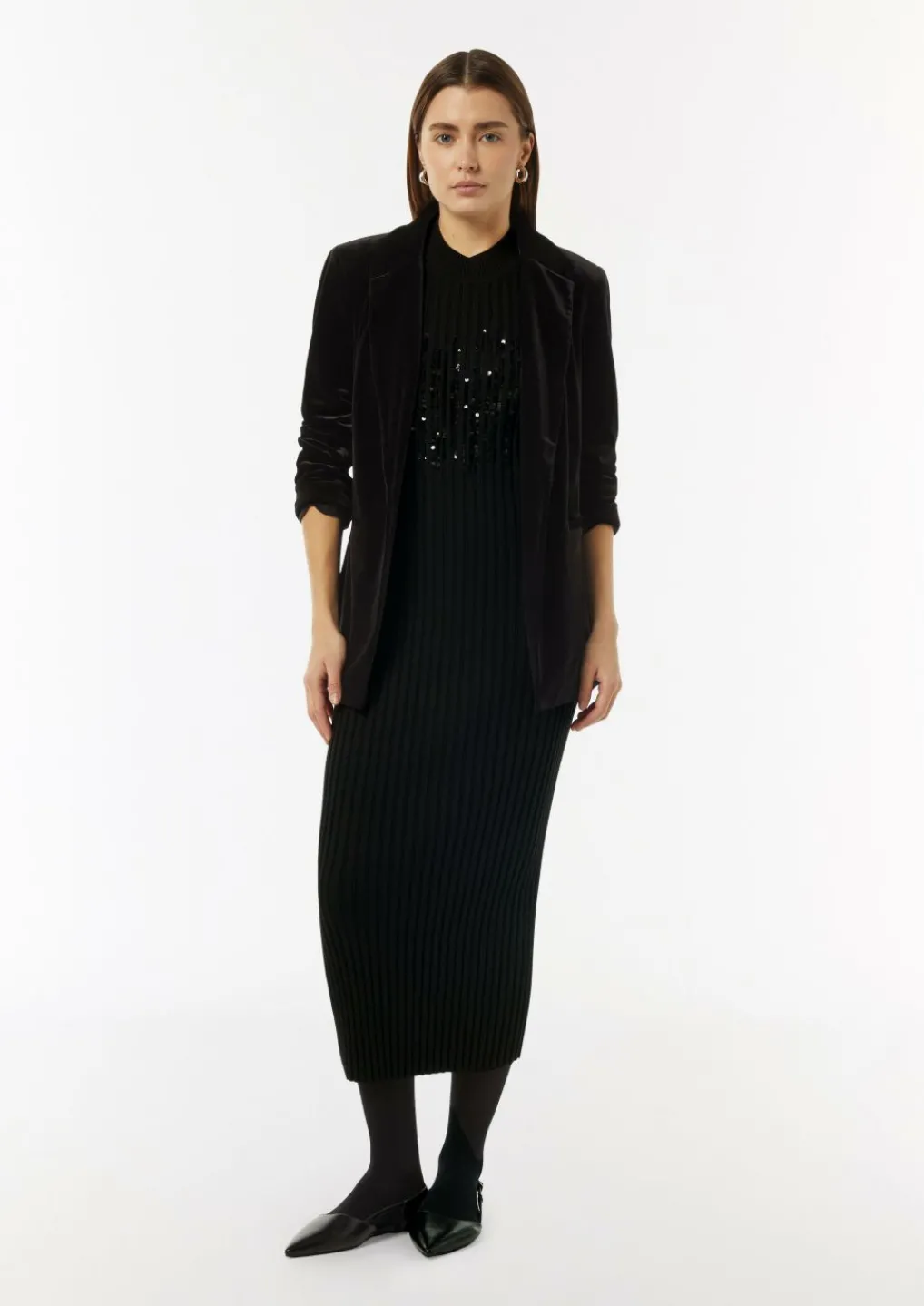 Strick-Kleid mit Stehkragen und Pailletten-Comma Clearance