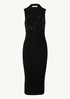 Strick-Kleid mit Stehkragen und Pailletten-Comma Clearance