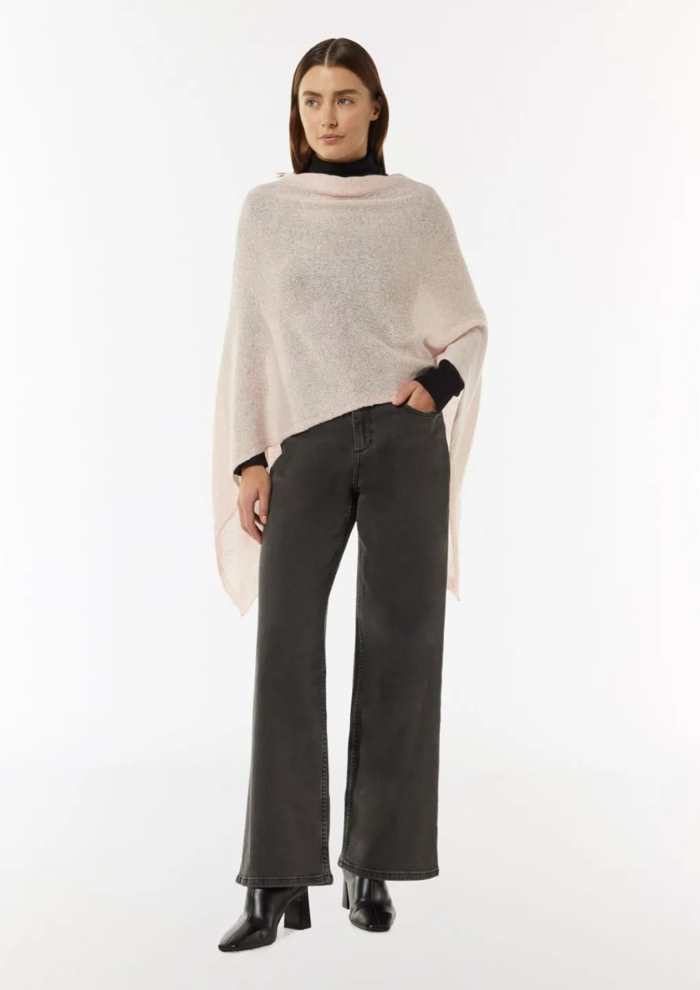 Strick-Poncho mit Glitzergarn und Pailletten-Comma Discount