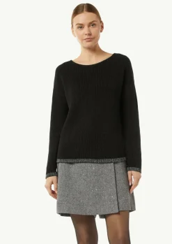 Strickpullover mit Metallic-Garn-Details an Saum und Bündchen-Comma New
