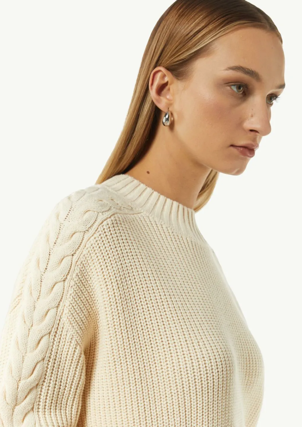 Strickpullover mit Zopfmuster am Ärmel-Comma Sale