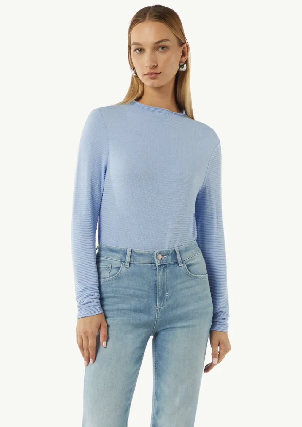 Strukturiertes Jerseyshirt mit Stehkragen-Comma Clearance