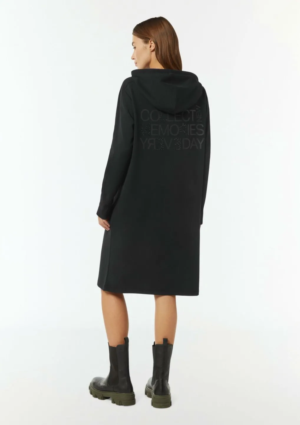 Sweat-Kleid mit Kapuze und Rückenprint-Comma New