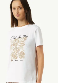 T-Shirt mit Artwork und Stickerei am Ausschnitt-Comma Fashion