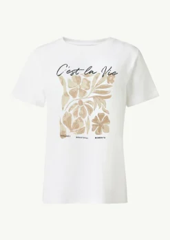 T-Shirt mit Artwork und Stickerei am Ausschnitt-Comma Fashion