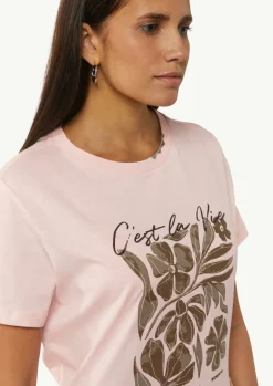 T-Shirt mit Artwork und Stickerei am Ausschnitt-Comma Sale