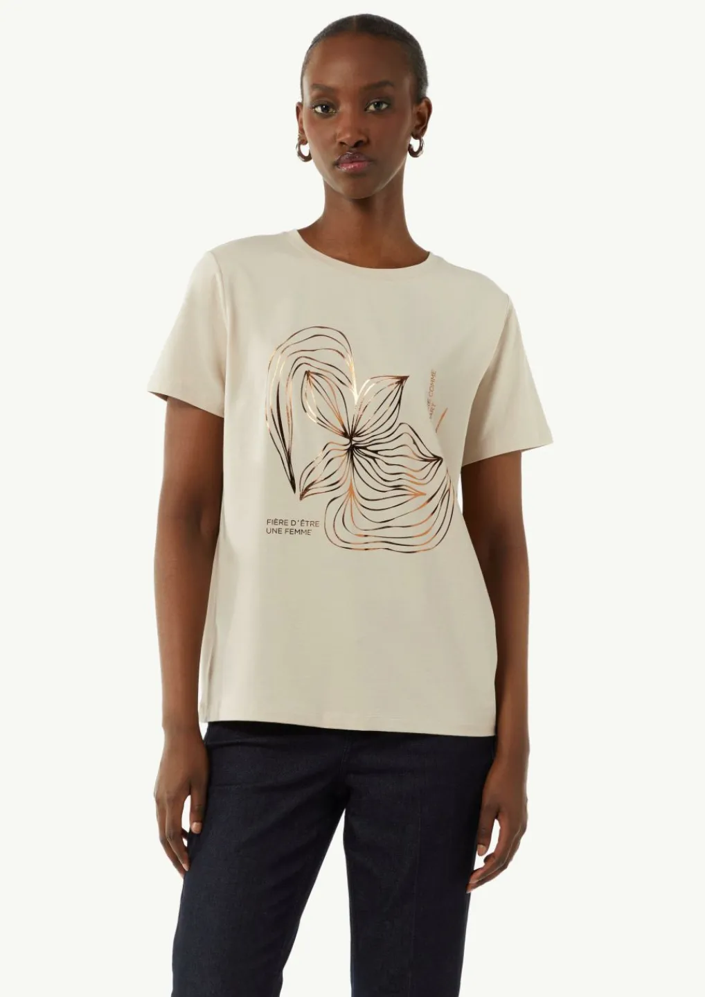 T-Shirt mit Metallic-Frontprint-Comma Outlet