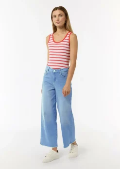 Verkürzte Jeans mit Wide Leg und ausgefranstem Saum-Comma Clearance