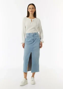 Viskose-Bluse mit Bindedetail am Ausschnitt-Comma Sale
