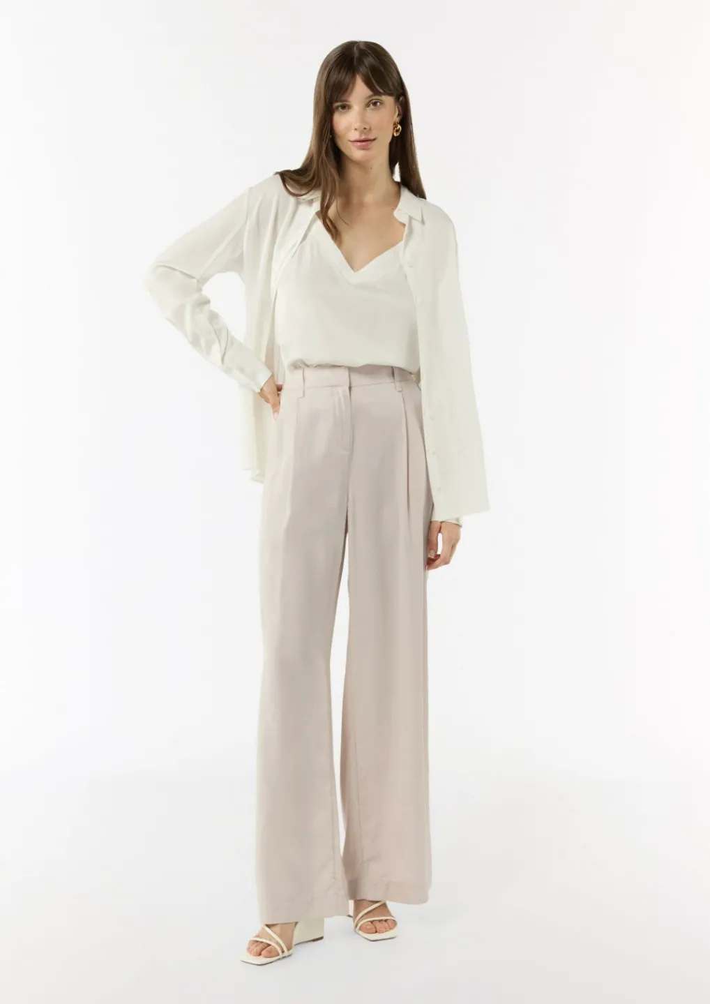 Wide-Leg-Hose aus Lyocell mit Elastikbund und angedeuteten Taschen-Comma Fashion