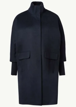 Wollmantel mit geripptem Kragen und Ärmeln-Comma New