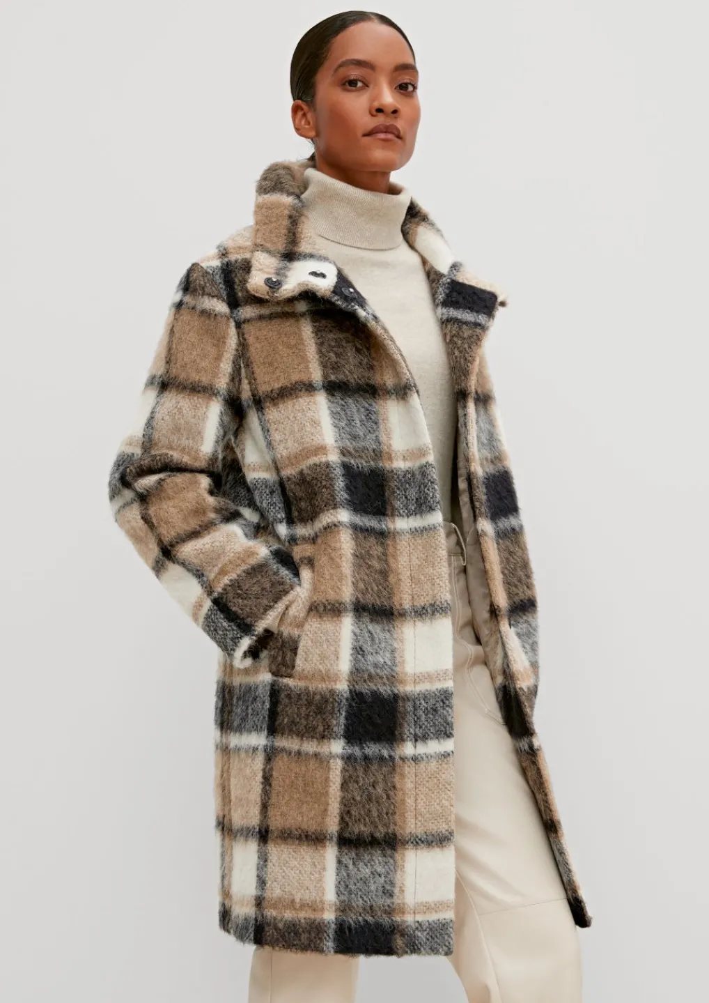 Wollmix-Mantel mit Karo-Muster-Comma Sale