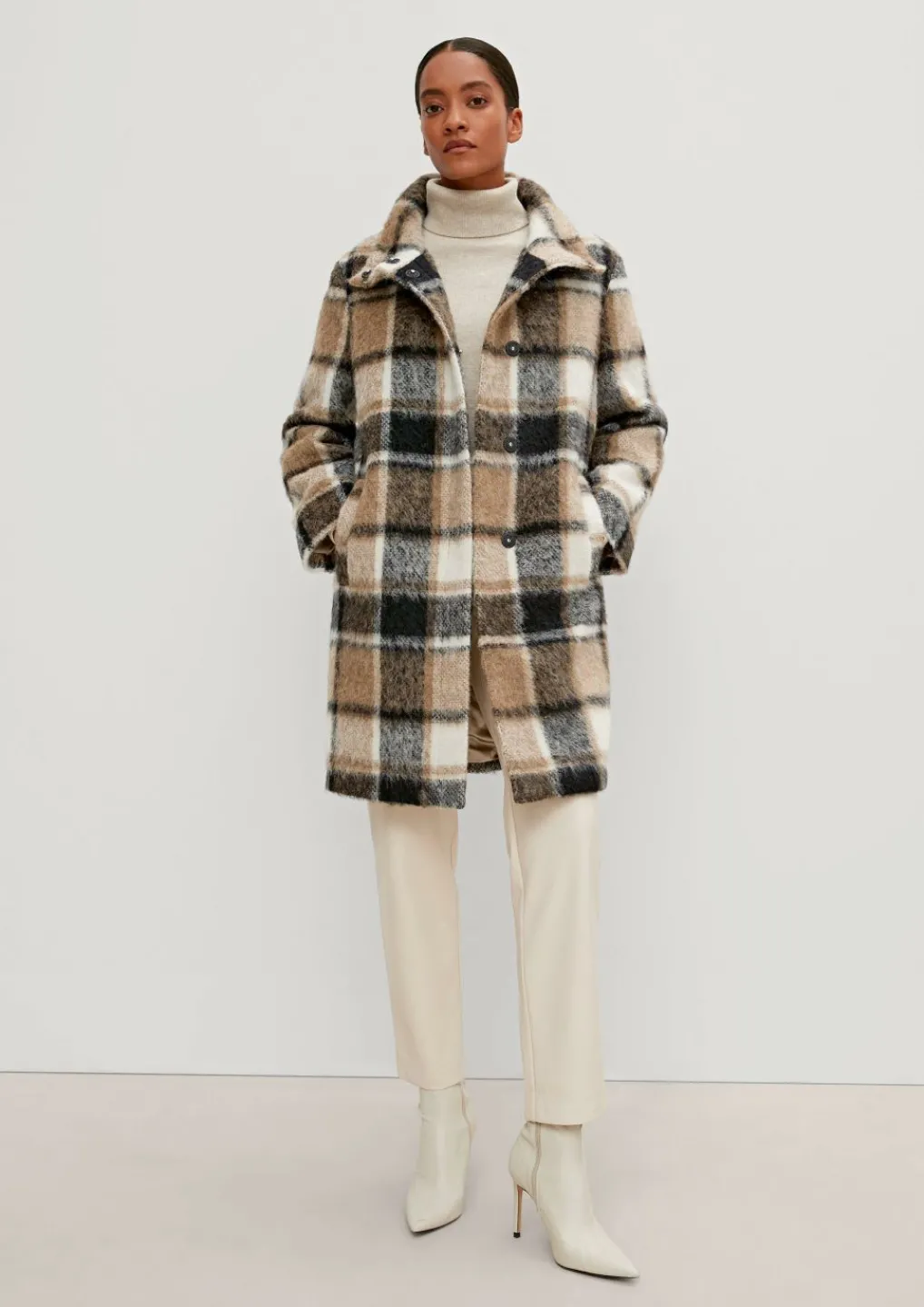 Wollmix-Mantel mit Karo-Muster-Comma Sale